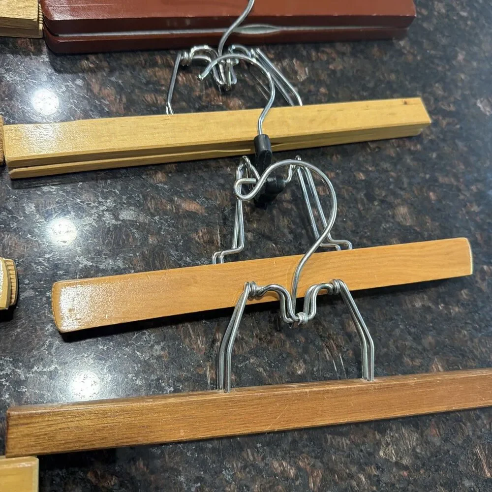 8 Vintage Wooden Clothes Hangers with Clips Multi Size 9